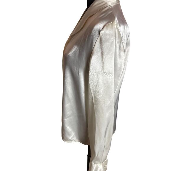 Women’s 6P Joan Leslie Ivory Satin Blouse Bridal Vintage Glam Button Front - Picture 6 of 9